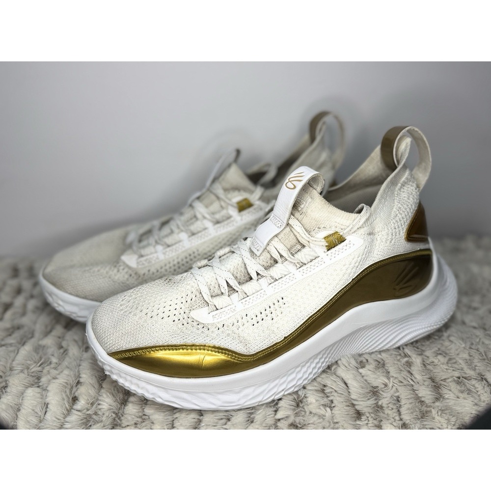 Under Armour Curry 10 Gold White Basketball Shoes Mens 7.5  Used